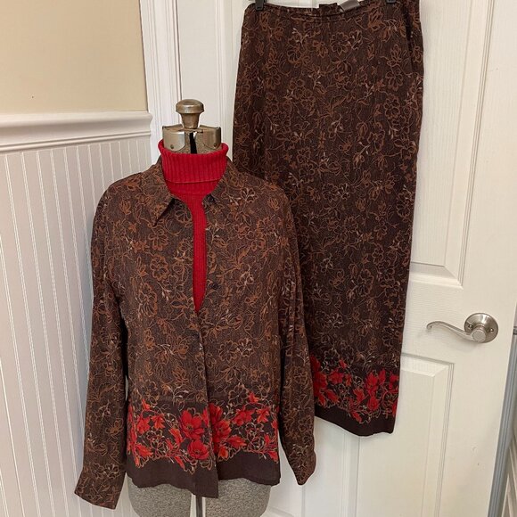 EMMA JAMES MATCHING BLOUSE AND SKIRT WITH BORDER, BLOUSE SIZE 14, SKIRT SIZE 12 - Picture 1 of 11
